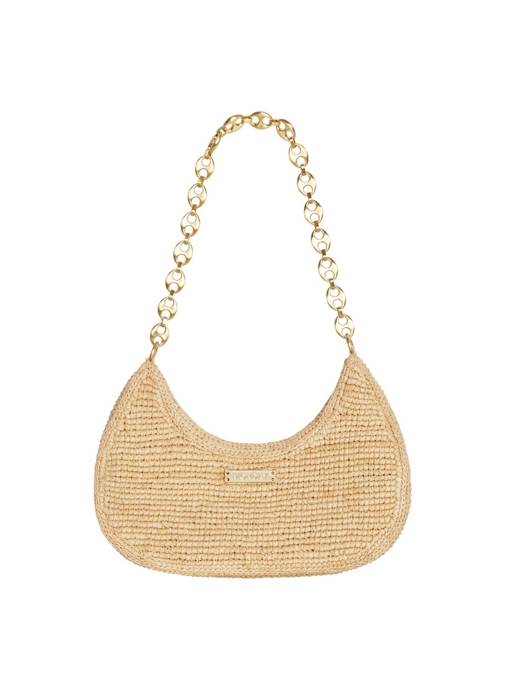 Monday Swimwear Siracusa Natural Woven Shoulder Bag with Gold Chain